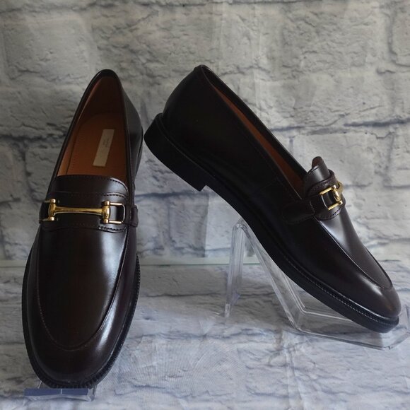 H&M Premium label Burgundy Leather loafers with Gold buckle - Picture 3 of 12